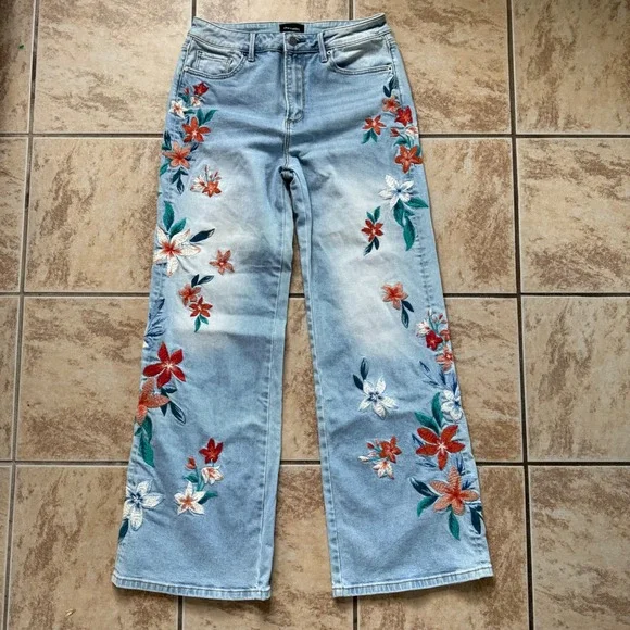 DRIFTWOOD Charlee Wide-Leg Jeans Bright Sky Embroidered Size 28 Boho - Picture 3 of 11